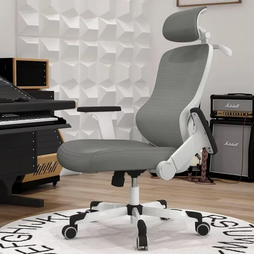 Miniatura 8 de Silla ergonómica de oficina reclinable para videojuegos, soporte lumbar ajustable, reposabrazos 4D, reposacabezas 6D, sillas giratorias de malla Gris