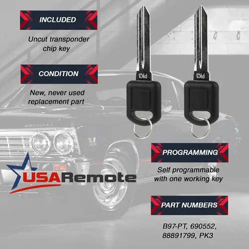 Miniatura 3 de Llave de encendido transpondedor sin cortar para PK3 Buick/Chevy/Oldsmoble/Pontiac/Saturn, juego de 2 G-SML-PK3-Key [2]