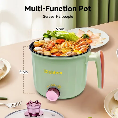 Miniatura 2 de Olla eléctrica con vaporizador, olla de fideos rápidos, olla eléctrica antiadherente para Raman, sopa, fideos, filete, avena, rápida, con control