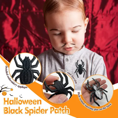 Miniatura 3 de Parches bordados de araña para planchar - Apliques de araña negra para disfraz de Halloween (12)