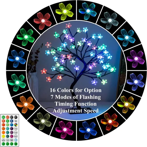 Miniatura 7 de BDUSXYZ Juego de 2 Árboles de Cerezo Iluminados - 48 LED, 16 Cambios de Color, 4 Modos, Árbol Bonsái Artificial Enchufable como Luces Nocturnas