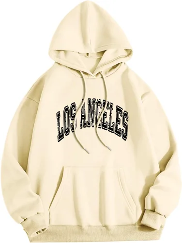 Men's Sweatshirts Los Angel Men Women Letter Graphic Hooded Print Round Neck Long Sleeve Sweatshirt Tops