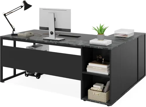 Miniatura 8 de Tribesigns Escritorio ejecutivo de 71 pulgadas, escritorio en forma de L con almacenamiento de gabinete, escritorio de oficina ejecutivo