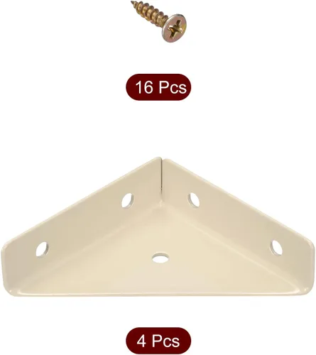 Miniatura 3 de uxcell 4 soportes de esquina angulares de 2.598 in x 2.598 in, soportes de acero laminado en frío con tornillos para borde de escritorio y cama Beige