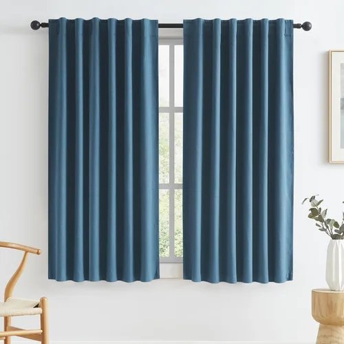 Miniatura 100 de Paneles de cortinas de ventana 100% opacas, con trabillas traseras, bolsillo para barra, gancho, cinturón, aspecto plisado, cortinas para sistema