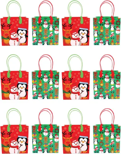 Miniatura 4 de TINYMILLS Paquete de 12 bolsas de regalo de fiesta de Navidad con asas, bolsas de plástico resistentes para vacaciones y truco o trato