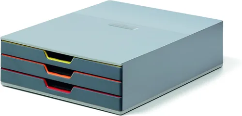 Durable Varicolor - Cajonera de 3 cajones, juego de cajones de escritorio gris con 3 cajones codificados por colores, archivos de tamaño carta a