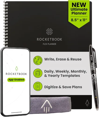 Miniatura 18 de Rocketbook Fusion Hybrid - Planificador y cuaderno reutilizables en uno, páginas en blanco adicionales, rastreador de metas y proyectos, Azul marino