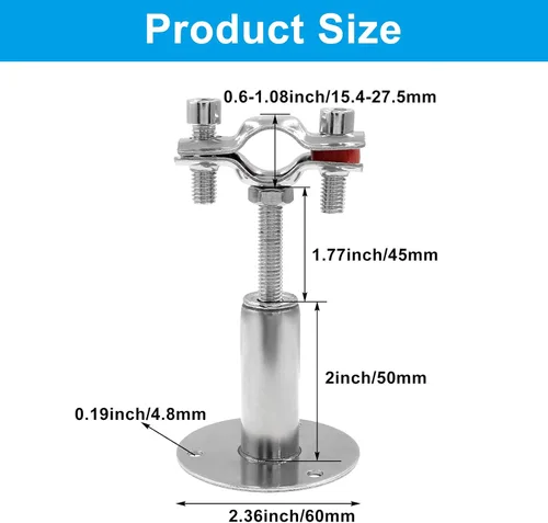 Miniatura 5 de Hitefu Soporte de tubo de techo de acero inoxidable 304 de 1/2 pulgada con tornillos, kit de soporte de abrazadera de montaje en techo ajustable