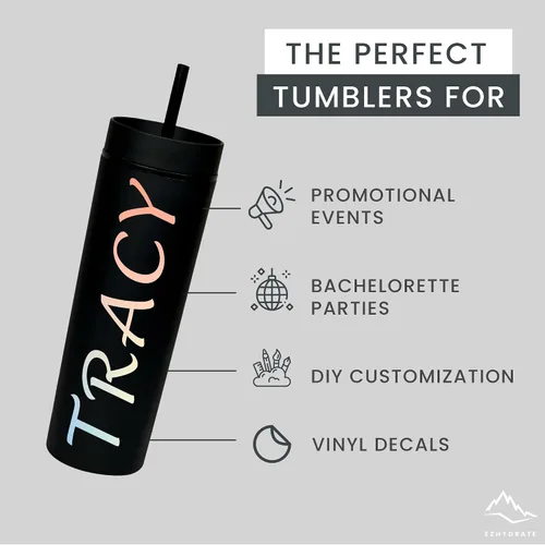 Miniatura 7 de SKINNY TUMBLERS - Paquete de 4 vasos de acrílico color pastel mate con tapa y popote, perfecto para el hogar, fiestas, viajes, vaso de plástico Negro