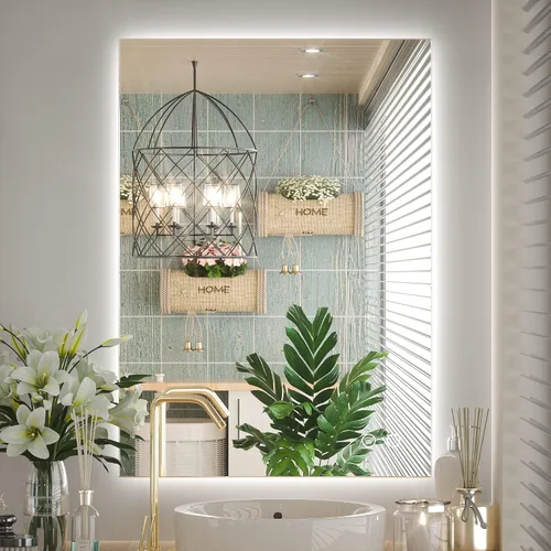 Miniatura 24 de Keonjinn - Espejo de 48x30 pulg retroiluminado LED para baño/tocador, luz de 3 colores ajustables blanca/cálida/natural, lúmenes altos, montaje
