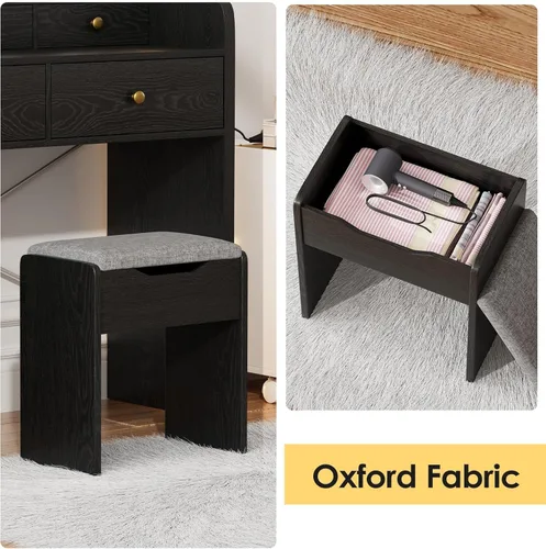 Miniatura 5 de Escritorio de tocador con espejo y luces, mesa de tocador de maquillaje con 5 cajones, taburete de almacenamiento, espejo grande para dormitorio
