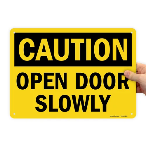 Miniatura 3 de Etiqueta "Precaution - Open Door Slowly" de SmartSign Vinilo laminado de 5 x 7 pulgadas