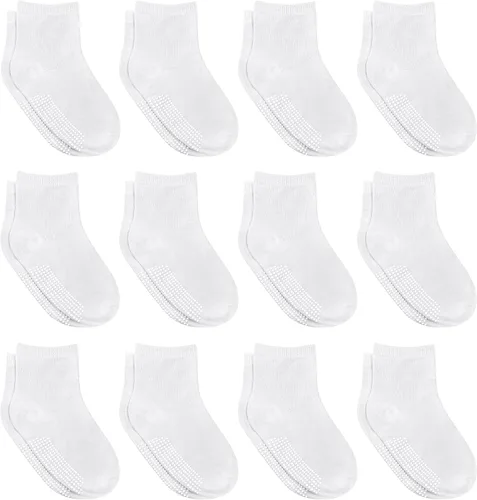 Debra Weitzner 12 pares de calcetines antideslizantes para niños y niñas, calcetines antideslizantes para bebés y niños