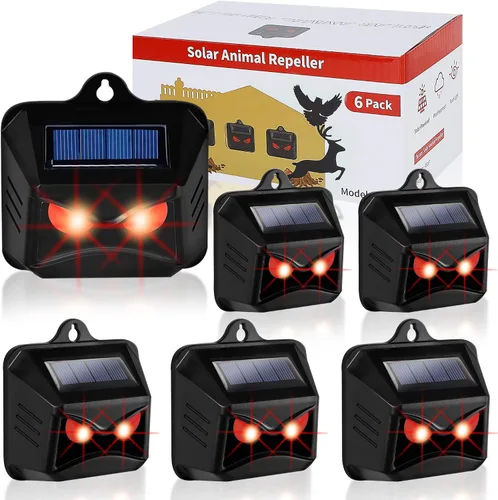 Phosooy Paquete de 6 unidades repelentes solares de animales, ojos depredadores, centinelas disuasorias de animales con luces LED rojas parpadeantes