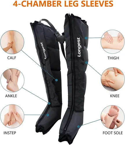 Miniatura 5 de Botas de terapia de compresión de aire para pies de LONGEST, bombas de linfedema para piernas Sistema de recuperación linfática de compresión