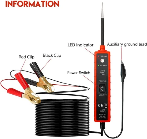 Miniatura 6 de Probador de circuito de potencia automotriz con cable de prueba de 16 pies, probador de luz LED de 6 a 24 V CC, probador de fusibles, bolígrafo