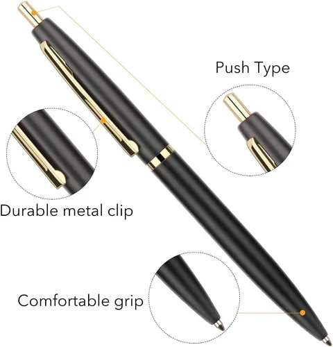 Miniatura 3 de Unibene Paquete de 6 bolígrafos negros y dorados, tinta negra de punta media de 0.039 pulgadas con 6 recambios de acero inoxidable para negocios