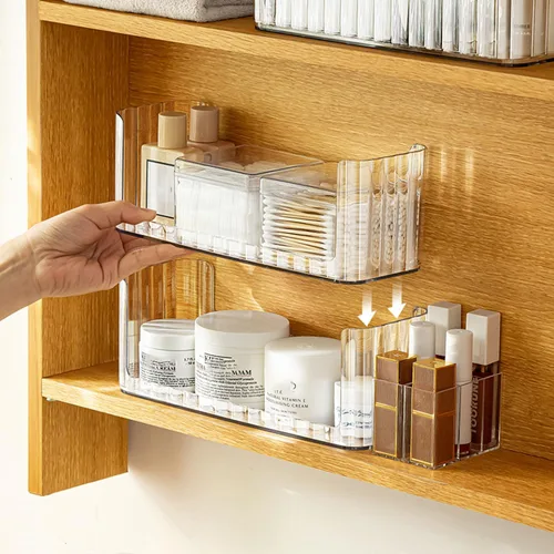 Miniatura 4 de Organizador de estantes de 2 niveles para botiquín, compartimentos para almacenamiento de maquillaje, bandejas de estante para pared de gabinete