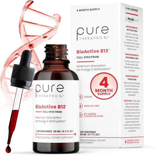 BioActive B12 Vitamina B12 Vegana Metilada de Espectro Completo Líquido Sublingual Metilcobalamina, Hidroxocobalamina y Adenosilcobalamina 1,000 mcg