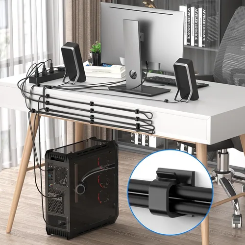 Miniatura 6 de Clips grandes para cables, 40 piezas con cintas adhesivas fuertes, organizador de cables para automóvil, oficina y hogar (negro, L05 (40 unidades)