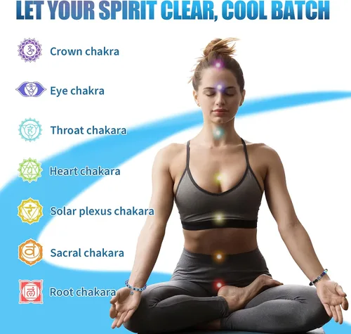 Miniatura 4 de 2 pulseras de mal de ojo, pulsera de mano de Fátima, pulsera de 7 chakras, pulsera elástica de cuentas contra el mal de ojo, pulsera de piedras