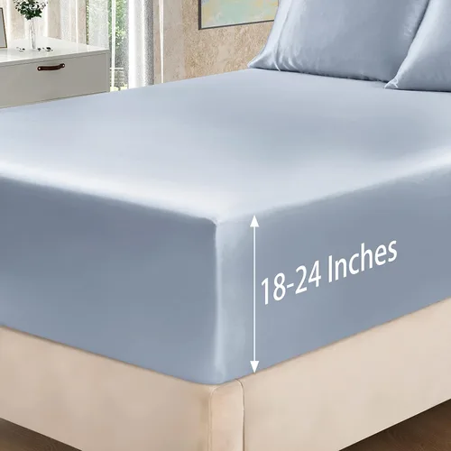Miniatura 55 de Homiest Juego de sábanas de satén de lujo de 3 piezas con bolsillo profundo, 1 sábana bajera + 1 sábana encimera + 1 funda de almohada