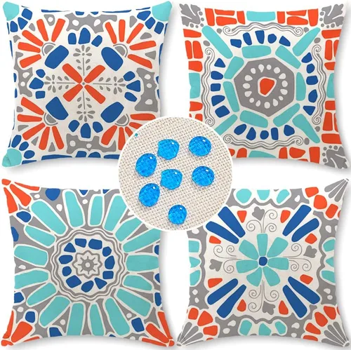 Juego de 4 fundas de almohada para exteriores de 18 x 18 pulgadas, patrón geométrico, impermeables, para exteriores, decoraciones bohemias para