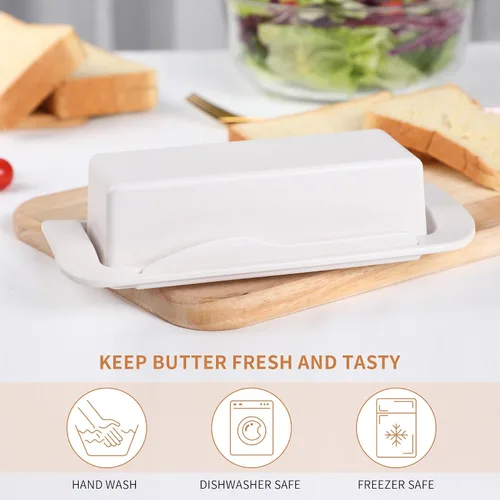 Miniatura 4 de Mantequillera de bambú con tapa y cuchillo, pequeño recipiente para mantequilla para un palo de mantequilla, recipiente para mantequilla para Blanco