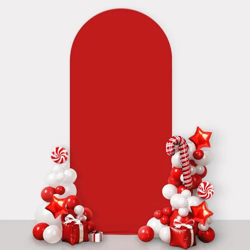 Miniatura 10 de AIBIIN Telón de fondo de pared de arco rojo de 2.6 x 6 pies, cubierta de fondo redondo para Navidad, día de San Valentín, color sólido, cubierta