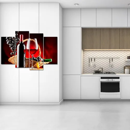 Miniatura 3 de iKNOW FOTO 4 piezas de decoración de pared de cocina, vino negro y rojo, uvas, lienzo, ilustración, botella de vino, pintura, impresión de arte