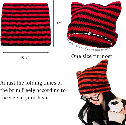 Miniatura 4 de CATMICOO Y2k Beanie Knit Cat Ear Beanies - Gorros de ganchillo para mujer