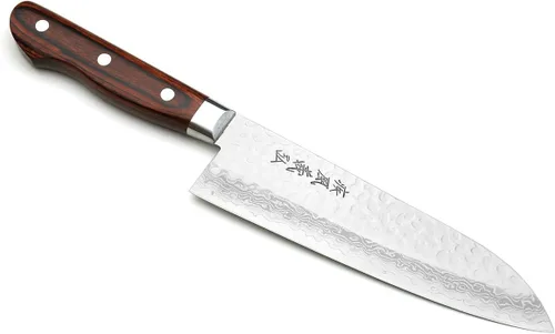 Yoshihiro VG-10 Damascus Santoku cuchillo japonés multiuso, para chef, 7 pulgadas (estilo occidental, mango de madera de caoba)