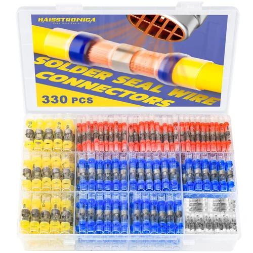 330 piezas de conectores de cable de sellado de soldadura - haisstronica grado marino - conectores de tope termorretráctiles - autosoldadura para