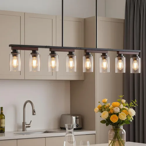 Miniatura 15 de 4 lámparas de isla de cocina y accesorios de iluminación de comedor de granja sobre mesa, colgante rústico ajustable para techo - Diseño giratorio