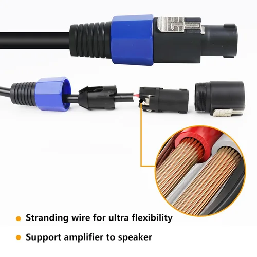 Miniatura 5 de HBU Paquete de 2 cables SpeakOn de 10 pies – 2 cables DJ PA Speak-ON a Speakon macho de 10 pies – Pro Studio, escenario, cable para eventos al aire