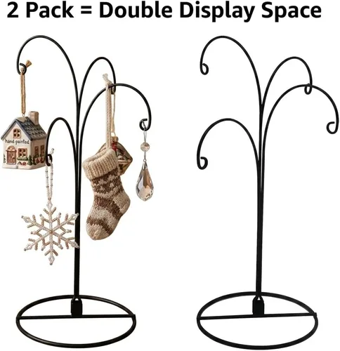 Miniatura 2 de HOHIYA Soporte de exhibición de adornos de 12 pulgadas, paquete de 2 soportes de metal de 4 brazos para decoraciones de Navidad, adornos colgantes