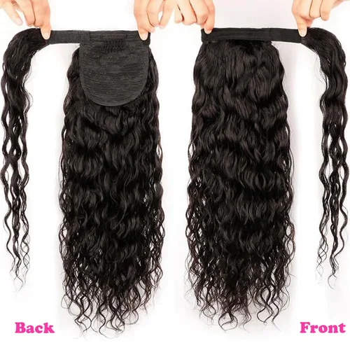Miniatura 2 de Extensiones de cabello con ondas de agua para cola de caballo, trenzado humano, pegamento mágico Pony, extensiones de cabello humano brasileño