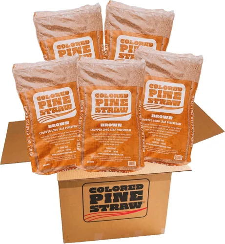 Bolsas de paja de pino de color cortado – Marrón – 5 bolsas por caja – 100 – 140 pies cuadrados. Ft. - Mantillo de agujas de pino premium, Marrón