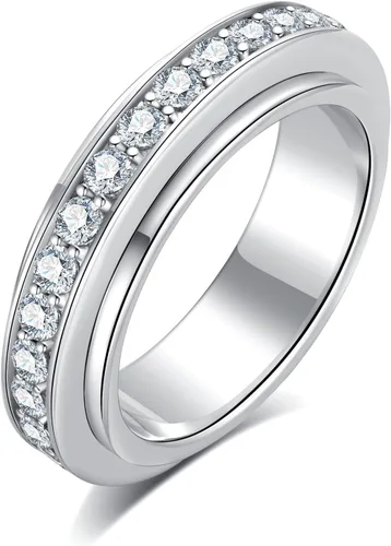 AnuClub Anillos giratorios de moissanita chapados en 14 quilates, 0.079 in, color D, VVS1, bandas para ansiedad de moissanita para mujeres y hombres