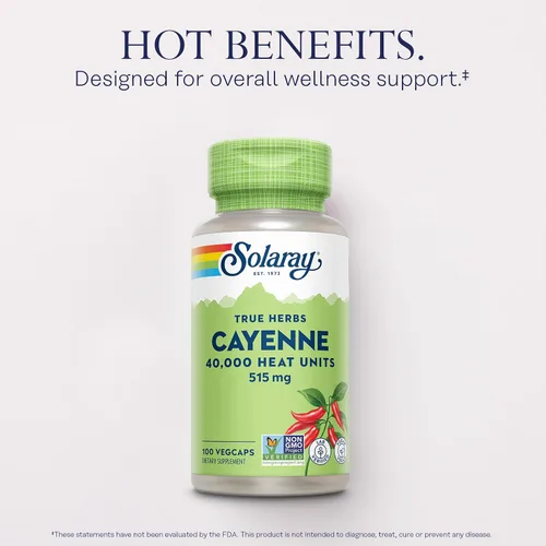 Miniatura 3 de Solaray Cayenne 40,000 unidades de calor - Suplemento de cápsula de pimienta de cayena para mujeres y hombres, 515 mg por cápsula, suplementos
