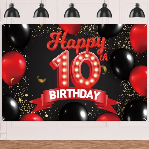 Miniatura 14 de Cartel de feliz cumpleaños 15 color rojo y negro, decoración temática de globos para niñas y mujeres, princesas de 15 años, fiesta de cumpleaños