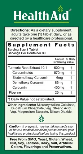 Miniatura 3 de Complejo de curcumina de 600 mg, 30 unidades Extracto de cúrcuma con bioperina para una mayor absorción, 95% curcuminoides Suplemento vegano