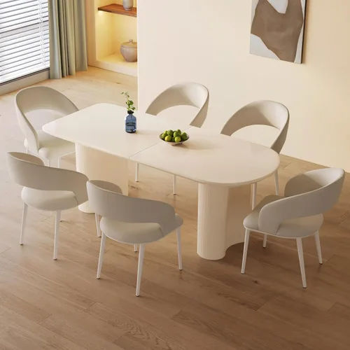 Miniatura 26 de Mesa de comedor negra de 55 pulgadas, una mesa rectangular de extremo redondeado con patas de diseño ondulado para cocina, comedor, oficina en casa
