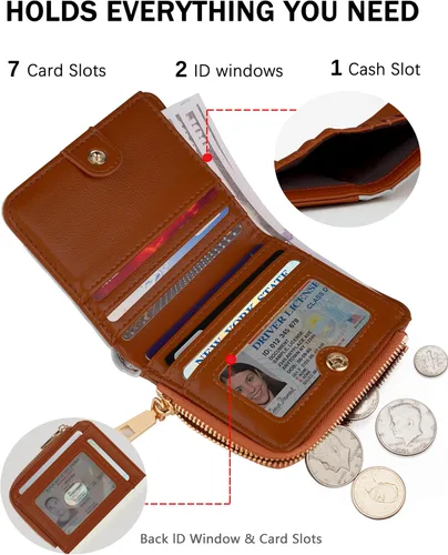 Miniatura 3 de Billeteras pequeñas y plegables para mujer, mini-cartera RFID para mujer, tarjetero delgado con bolsillo con cremallera para monedas y 2 ventanas