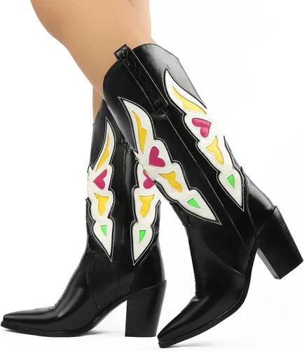 Miniatura 7 de Botas vaqueras bordadas estilo vaquero para mujer, botas de media pantorrilla, botas de tacón grueso