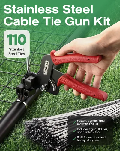 Miniatura 9 de Kit de pistola de sujeción de cables de acero inoxidable 304 resistente con 11.8 pulgadas, 110 bridas de metal - Resistente a los rayos UV y a