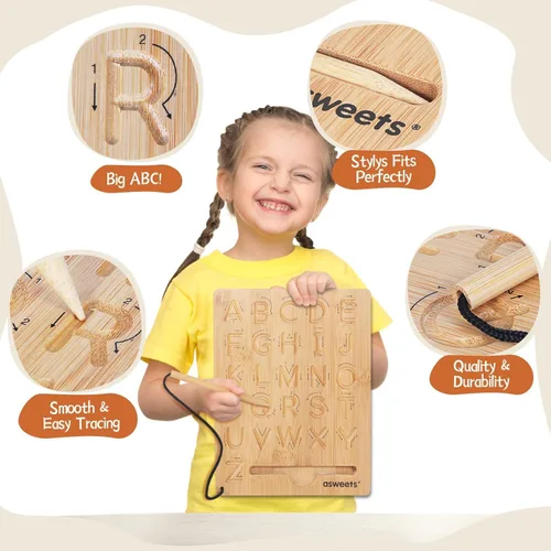 Miniatura 7 de Asweets Montessori - Tabla de trazado del alfabeto de madera, tablero de práctica de letras de madera, tableros de doble cara para niños pequeños