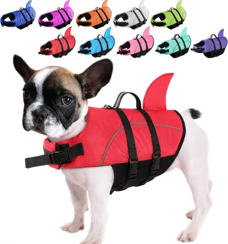 Miniatura 17 de Chaleco salvavidas para perros Ripstop, chaleco salvavidas de tiburón para perros, salvavidas de seguridad con alta flotabilidad y asa de elevación