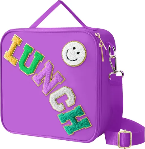 Miniatura 11 de Lonchera aislada con correa ajustable para el hombro, lonchera de nailon preppy grande con aislamiento, bolsa de almuerzo reutilizable con bolsa